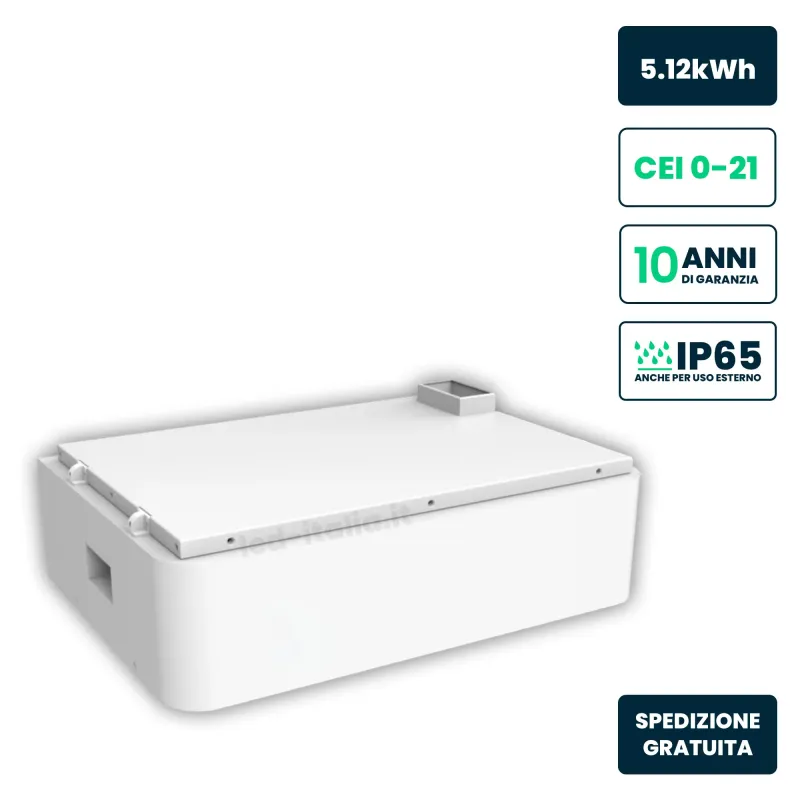 Batteria Accumulo HV 5.12kWh LFP 51.2V 100Ah 50A CEI 0-21 Bianca IP65