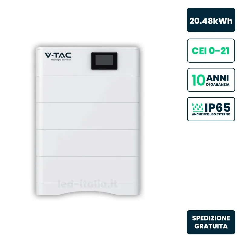 Kit Accumulo HV 20.48kWh LFP 204.8V 100Ah 50A BMS CEI 0-21 Bianco IP65