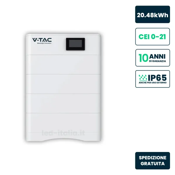 Kit Accumulo HV 20.48kWh LFP 204.8V 100Ah 50A BMS CEI 0-21 Bianco IP65
