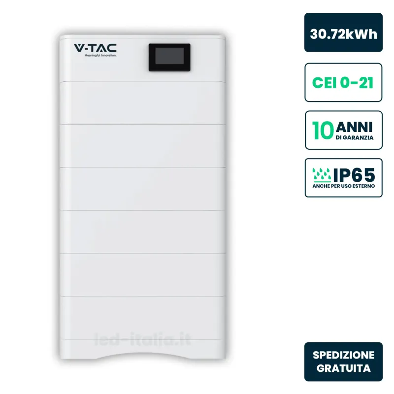 Kit Accumulo HV 30.72kWh LFP 307.2V 100Ah 50A BMS CEI 0-21 Bianco IP65