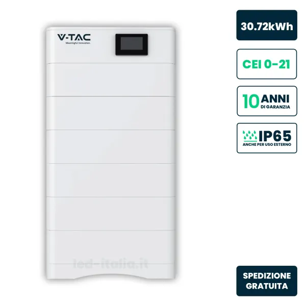 Kit Accumulo HV 30.72kWh LFP 307.2V 100Ah 50A BMS CEI 0-21 Bianco IP65