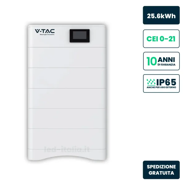 Kit Accumulo HV 25.6kWh LFP 252.6V 100Ah 50A BMS CEI 0-21 Bianco IP65