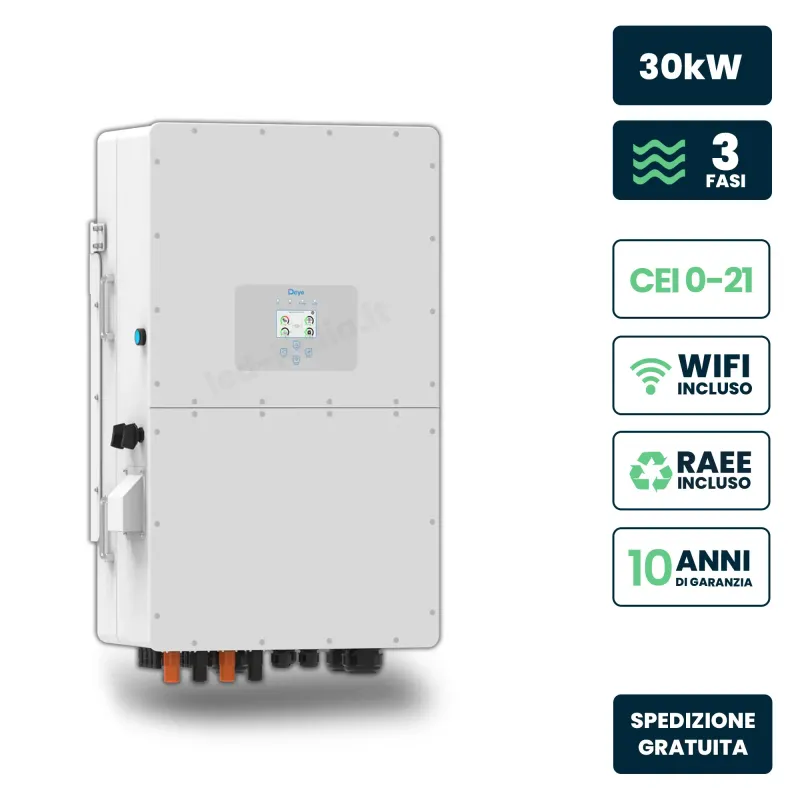 Inverter Ibrido Trifase HV Deye 30kW WiFi CEI 0-21 Bianco IP65
