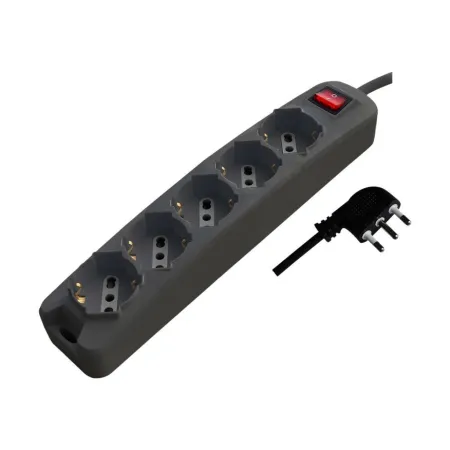 Multipresa con 5 Prese 10/16A 2P+T Bipasso/Schuko 45° e Interruttore Generale Luminoso e Cavo 1,5m Spina 16A 2P+T Colore Nero
