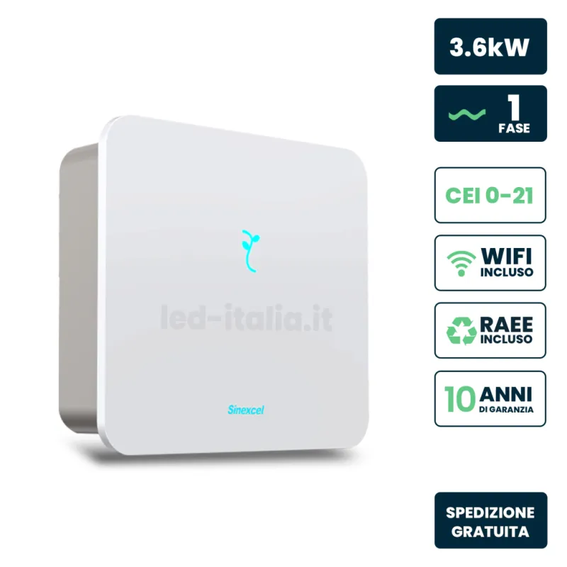 Inverter Ibrido Monofase LV Sinexcel 3,6kW WiFi CEI 0-21 Bianco IP65