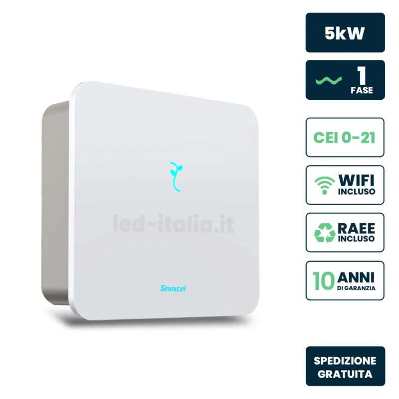 Inverter Ibrido Monofase LV Sinexcel 5kW WiFi CEI 0-21 Bianco IP65