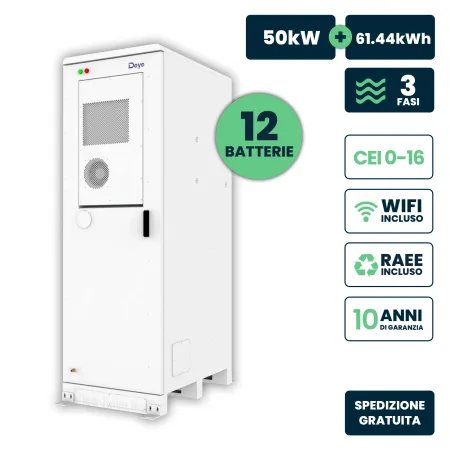 Armadio Accumulo HV Deye 61.44kWh LFP 51.2V 100Ah 150A Bianco CEI 0-21 IP55