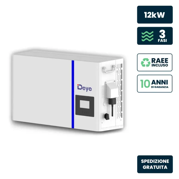 Inverter Fotovoltaico Deye Trifase Ibrido per Kit All-In-One Bassa Tensione LV 12kW On Grid/Off Grid CEI 0-21 Garanzia 10 Anni I