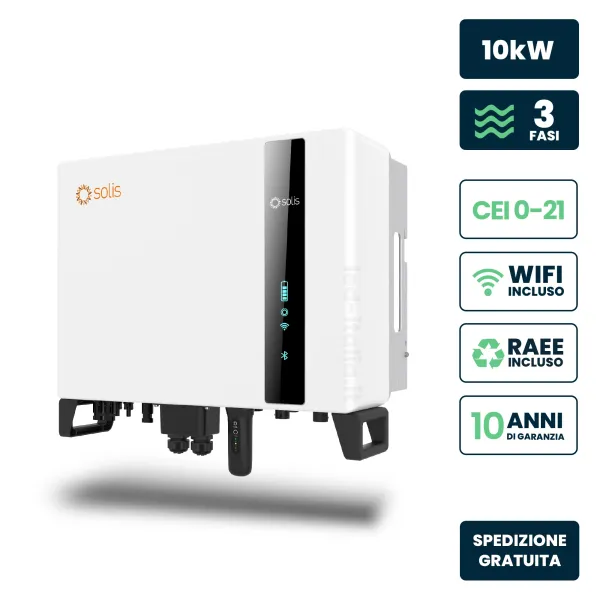 Inverter Ibrido Trifase HV Solis 10kW WiFi CEI 0-21 Bianco IP66