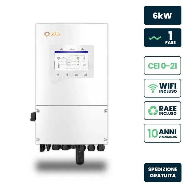 Inverter Ibrido Trifase LV Solis 6kW WiFi CEI 0-21 Bianco IP66