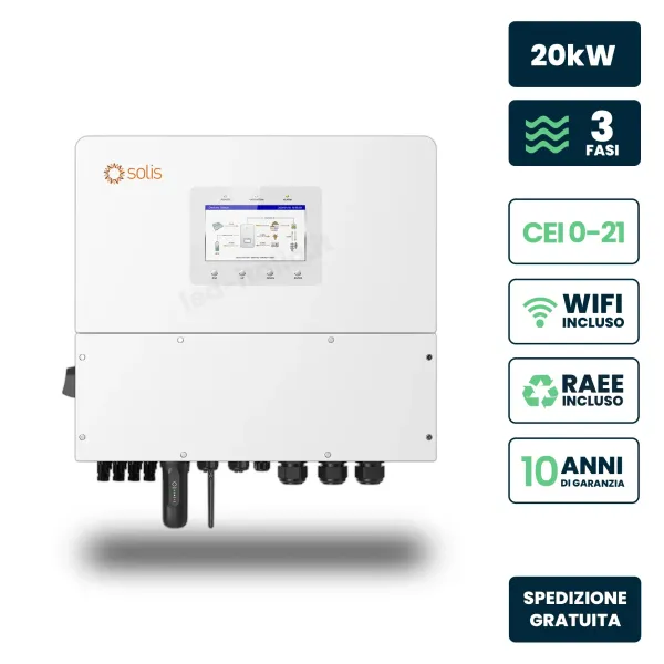 Inverter Ibrido Trifase HV Solis 20kW WiFi CEI 0-21 Bianco IP66