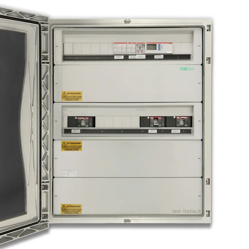 Quadro AC Trifase 100kW Doppio Inverter 160A 400V 140 Moduli Differenziale Tarabile + SPI CEI 0-21 ABB / DEHN IP65