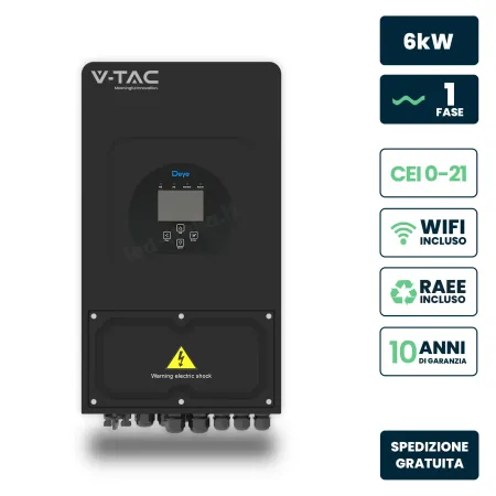 Inverter Ibrido Monofase LV Deye 6kW WiFi CEI 0-21 Nero IP65