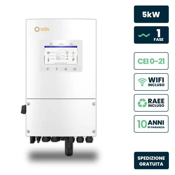 Inverter Ibrido Monofase LV Solis 5kW WiFi CEI 0-21 Bianco IP66