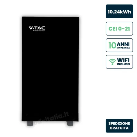 Batteria Accumulo LV 10.24kWh LFP 51.2V 200Ah 100A WiFi BMS Nera CEI 0-21