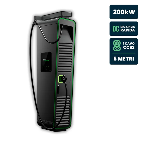 Hypercharger DC 200kW Cavo 5m IP55 IK10 Display Colori 15.6" e RFID