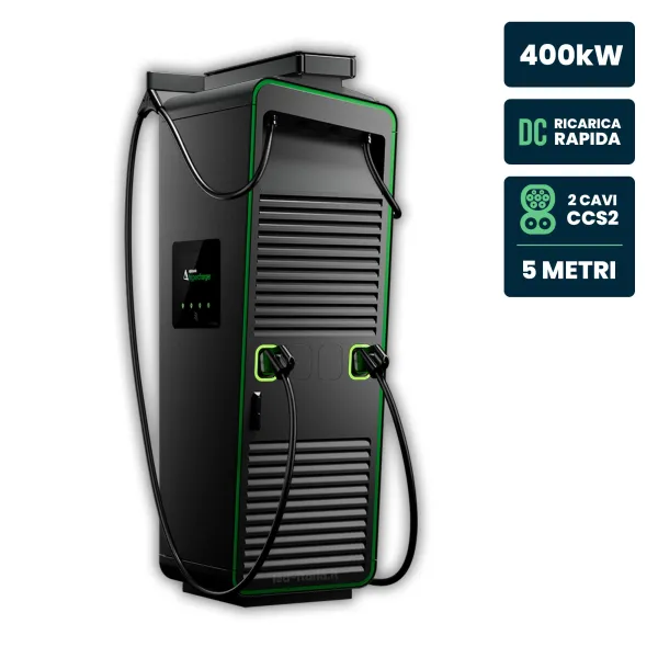 Hypercharger DC 2X200kW Doppio Cavo 5m IP55 IK10 Display Colori 15.6" e RFID
