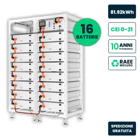 Kit Accumulo Rack HV Deye 81.92kWh LFP 819.2V 100Ah 125A BMS CEI 0-21 Bianco