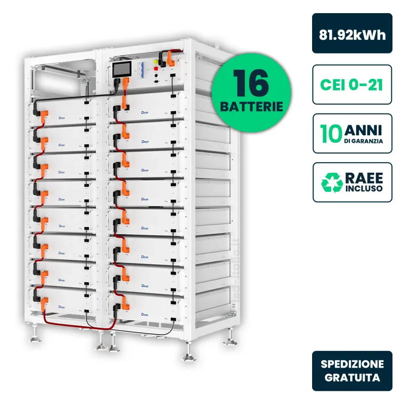 Kit Accumulo Rack HV Deye 81.92kWh LFP 819.2V 100Ah 125A BMS CEI 0-21 Bianco