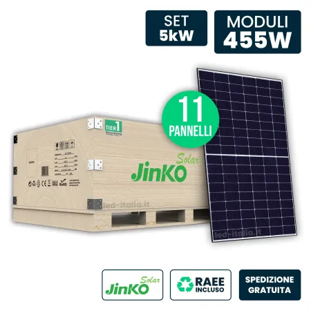 Set 5.9kW con 11 Pannelli Solari 455W JINKO TOPCon Black Frame 1762x1134x30mm