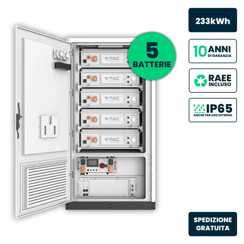 Armadio Accumulo HV 233kWh LFP 832V 280Ah 140A BMS Bianco IP65