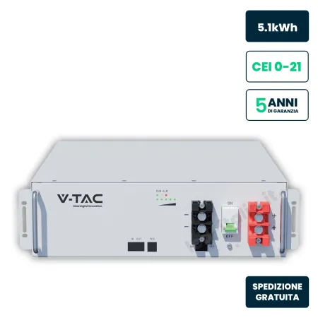 Batteria Accumulo Rack LV 5.12kWh LFP 51.2V 100Ah 100A BMS CEI 0-21 Bianca