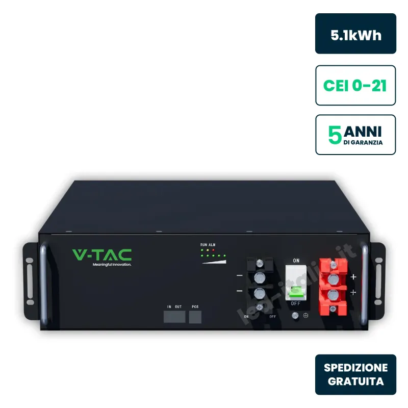 Batteria di Accumulo Rack 5.12kWh LFP 51.2V 100Ah 100A BMS CEI 0-21 Nera