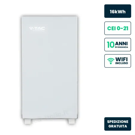 Batteria Accumulo LV 16.07kWh LFP 51.2V 314Ah 150A WiFi BMS Bianca CEI 0-21