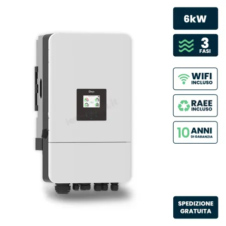 Inverter Ibrido Trifase LV Deye 6kW WiFi CEI 0-21 Bianco IP65
