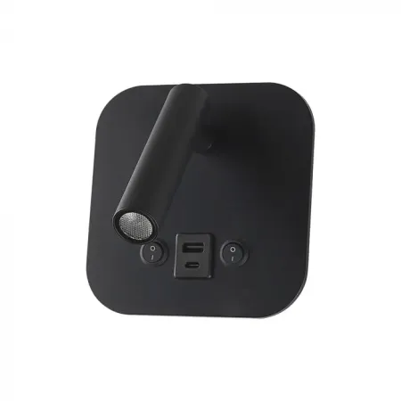 8W LED BEDSIDE LIGHT ALUMINUM+PC WITH CREE CHIP 3000K BLACK BODY IP20, USB/TYPE C CHARGING