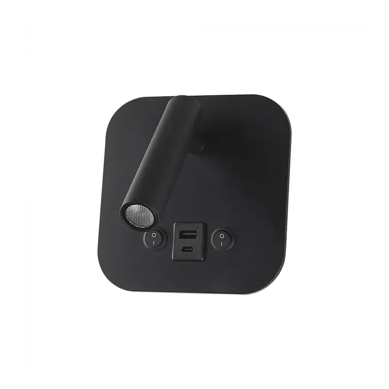 8W LED BEDSIDE LIGHT ALUMINUM+PC WITH CREE CHIP 3000K BLACK BODY IP20, USB/TYPE C CHARGING