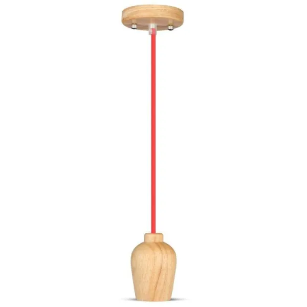 Wooden Pendant Light Red Wire
