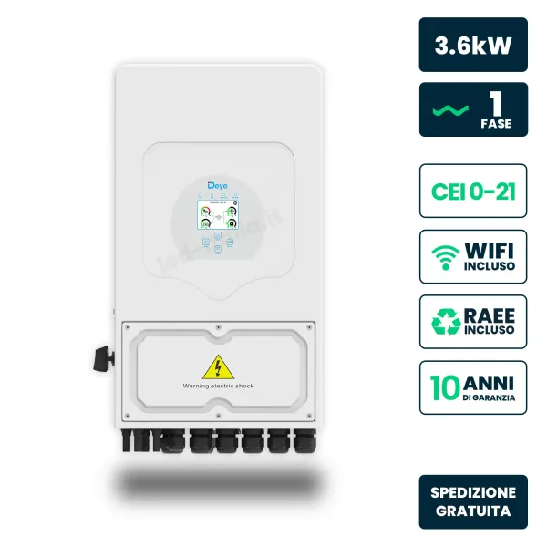 Inverter Ibrido Monofase LV Deye 3.6kW WiFi CEI 0-21 Bianco IP65