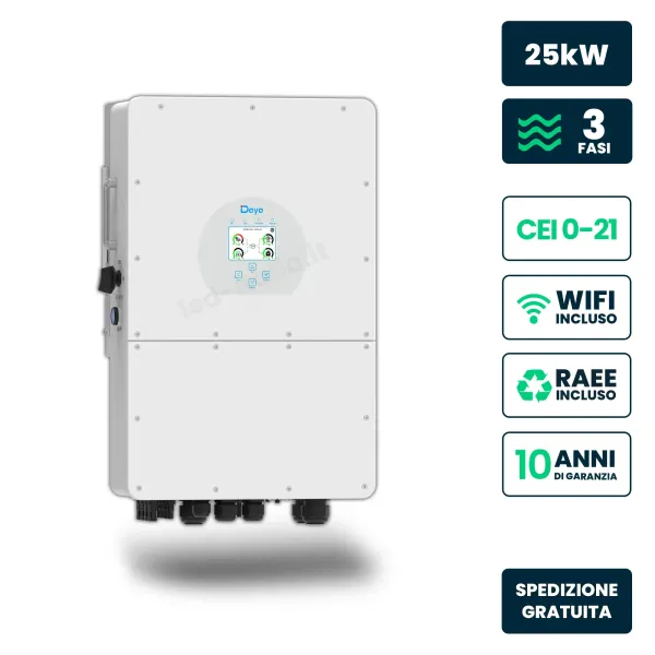 Inverter Ibrido Trifase HV Deye 25kW WiFi CEI 0-21 Bianco IP65