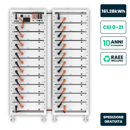 Kit Accumulo Rack HV Deye 161.28kWh LFP 806.4V 200Ah 160A BMS Bianco