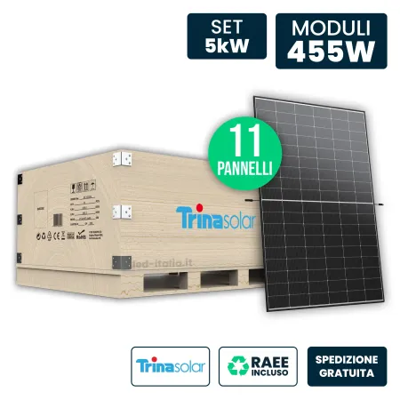Set 5kW con 11 Pannelli Solari 455W Trina Vertex S+ i-TOPCon Doppio Vetro Black Frame 1762x1134x30mm