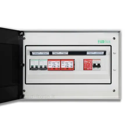 Quadro Combinato AC/DC Monofase 8kW 2/2 MPPT 40A 230V / 25A 600VDC 18 Moduli Differenziale + SPD ABB / DEHN IP65