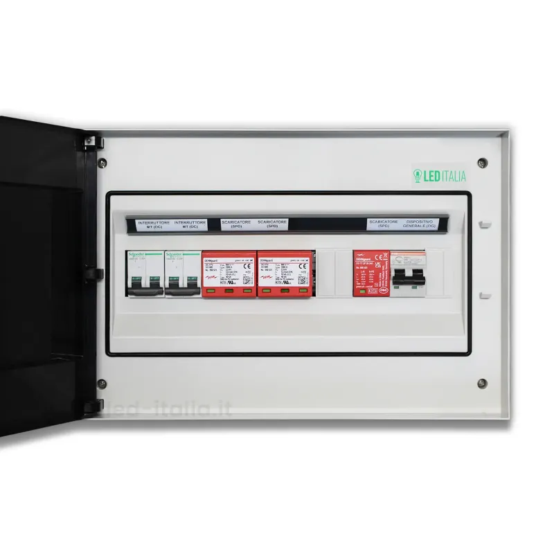 Quadro Combinato AC/DC Monofase 8kW 2/2 MPPT 40A 230V / 25A 600VDC 18 Moduli Differenziale + SPD ABB / DEHN IP65