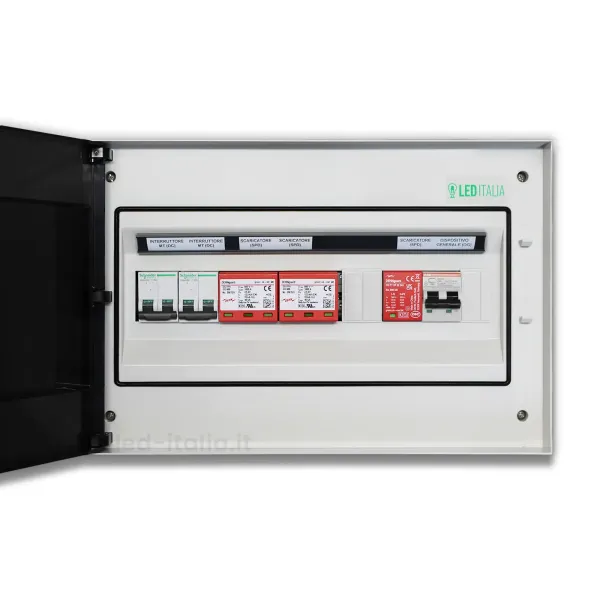 Quadro Combinato AC/DC Monofase 8kW 2/2 MPPT 40A 230V / 25A 600VDC 18 Moduli Differenziale + SPD ABB / DEHN IP65
