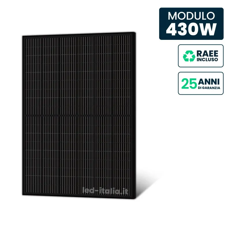 Pannello Solare 430W N-Type TOPCon Full Black 1722x1134x30mm