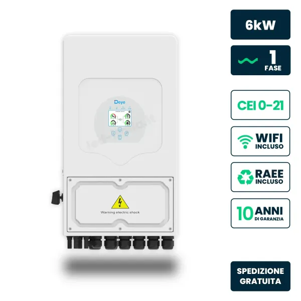 Inverter Ibrido Monofase LV Deye 6kW WiFi CEI 0-21 Bianco IP65