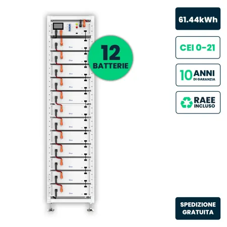 Kit Rack Accumulo HV Deye 61.44kWh LFP 614.4V 100Ah 125A BMS Bianco CEI 0-21