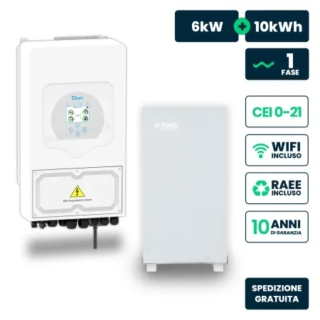 Kit Fotovoltaico Monofase Ibrido LV 6kW+10kWh LFP CEI 0-21 Bianco