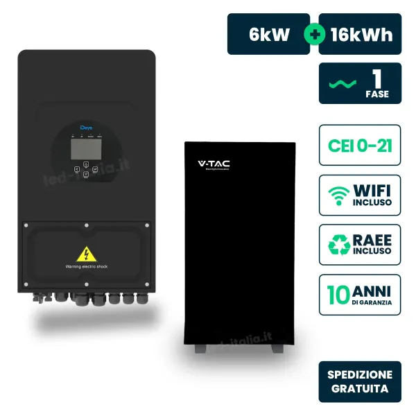 Kit Fotovoltaico Monofase Ibrido 6 kW e accumulo 16 kW | Energy Clever
