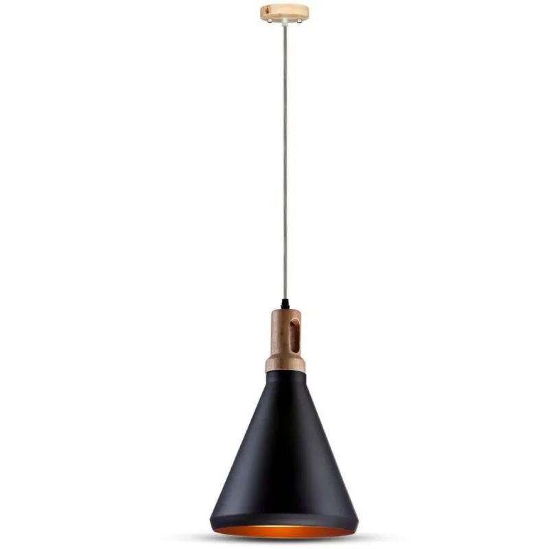 Modern Pendant Light Wooden Top Black Color