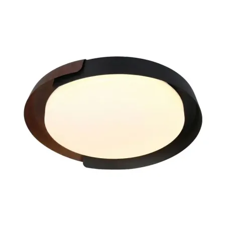48W LED Decorative Ceiling Lamp (D500*H80mm) 3in1 Remote Control Dimmable Black+Wood Grain