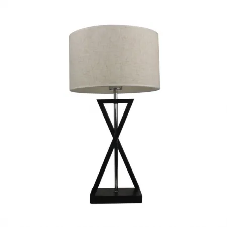 Designer Table Lamp E27 with Ivory Lamp Shade Black Base + Switch Round