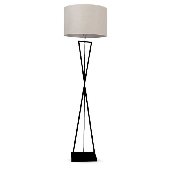 Designer Floor Lamp with Ivory Lampshade Black Round Black Metal Canopy + Switch