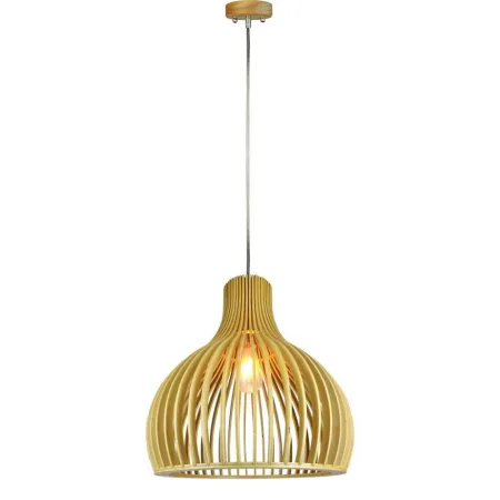 Wooden Pendant Light with Chrome Decorative Cap + Canopy + Lampshade Round D350*450mm