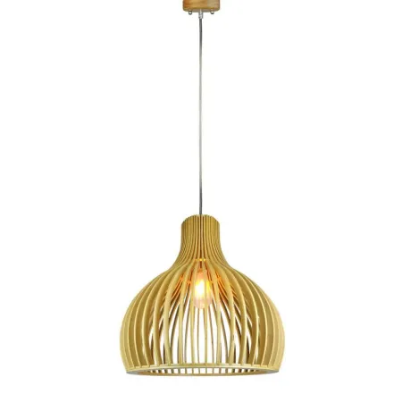 Wooden Pendant Light with Chrome Decorative Cap + Canopy + Lampshade Cone Cave D450*H450mm